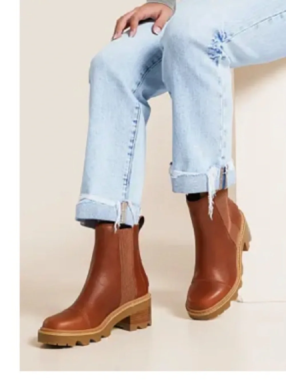 SOREL Joan Now Leather Chelsea Boot, Rustic Brown Gum, size 7, NWT No box.